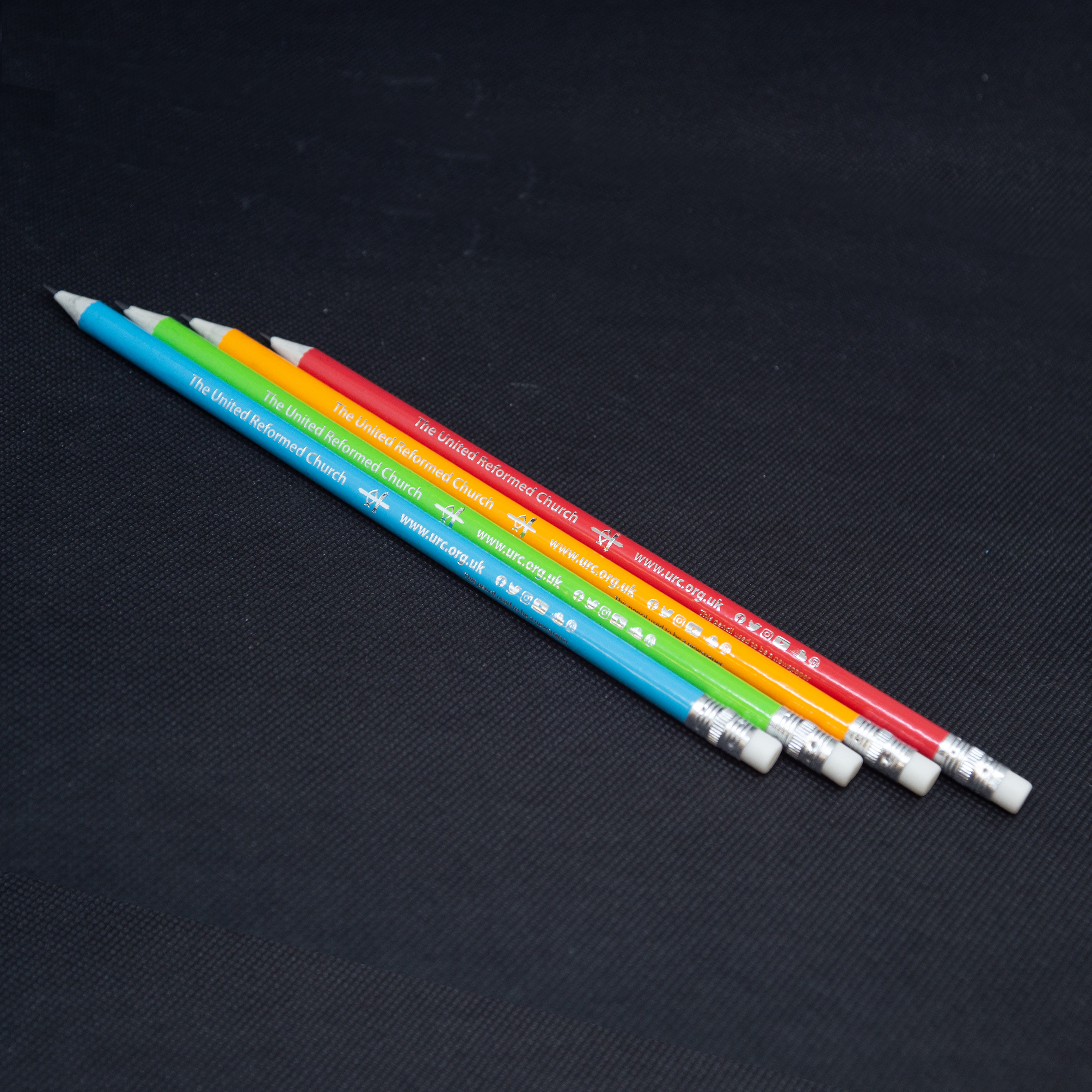 URC logo pencils made from recycled newspapers