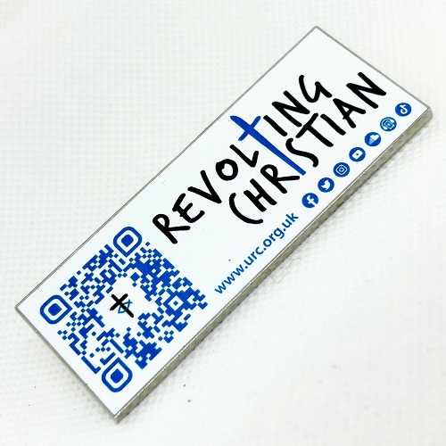Revolting Christian pin badge