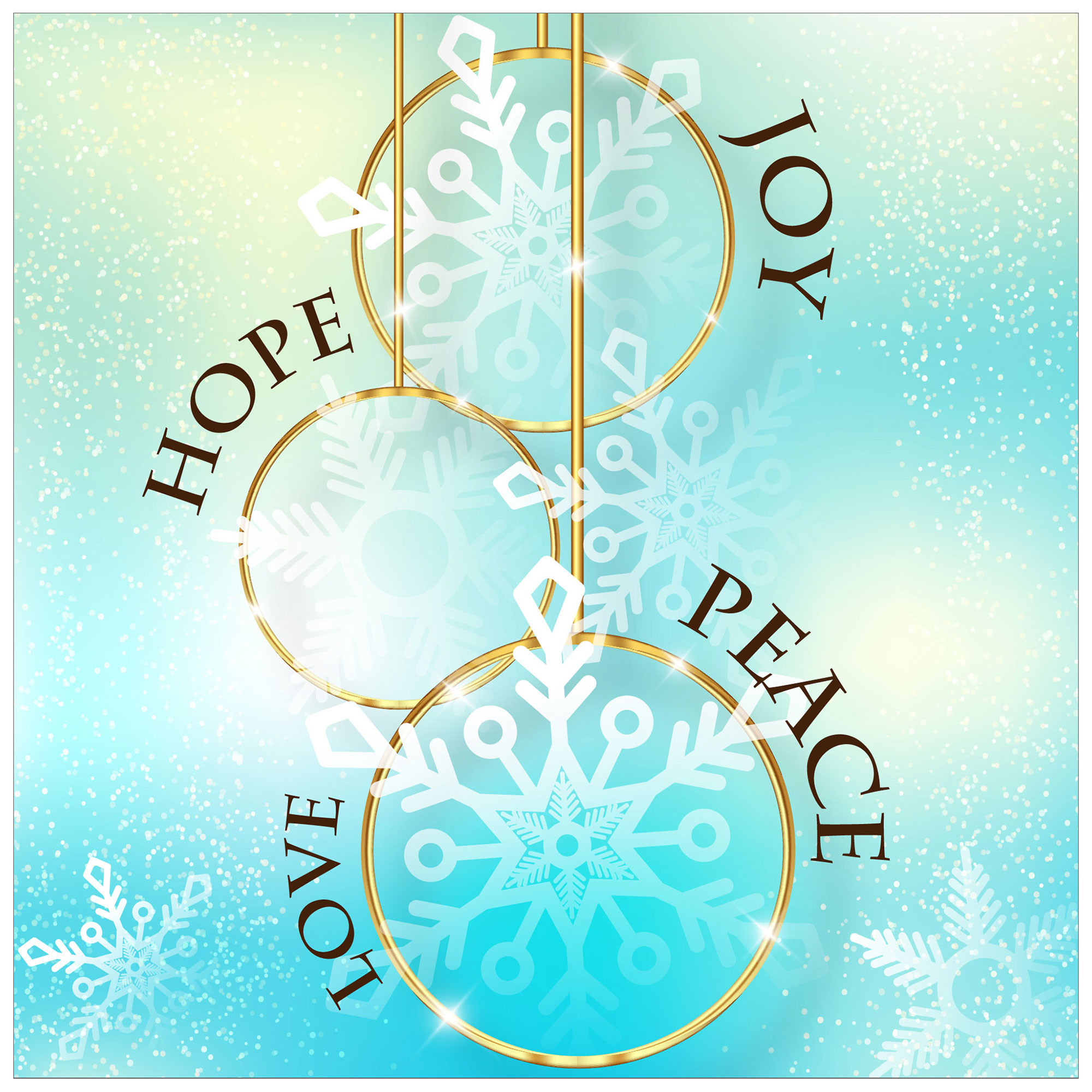 Hope Joy Peace Love snowflake Christmas card