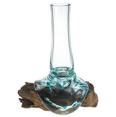 Shared earth shaped glass vase on wood